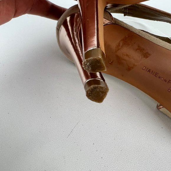 Diane von Furstenberg Jodi Beige Suede Strappy Platform Sandal Heels size 8 - Picture 14 of 16